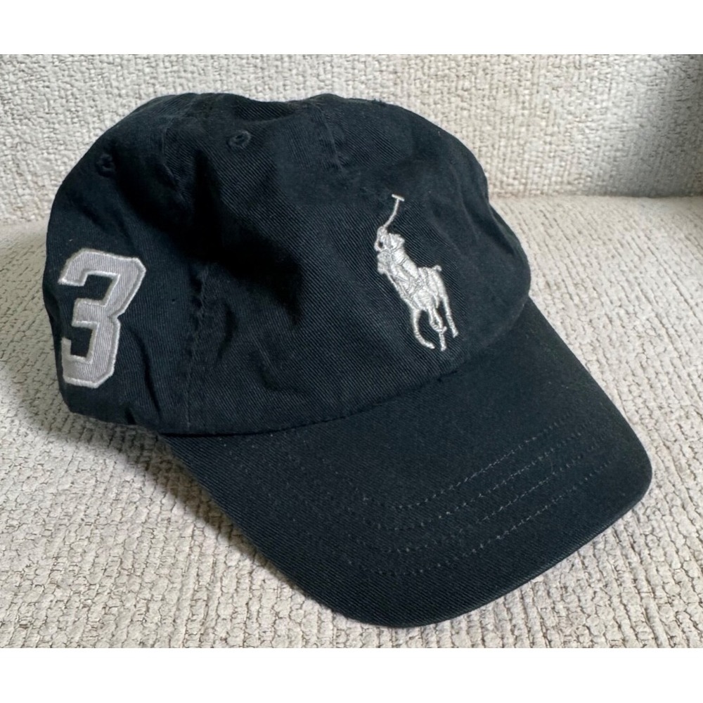 Polo Ralph Lauren Navy Hat Sz 4-7 Kids Youth Strap Back Silver Big Pony‎ Y2K